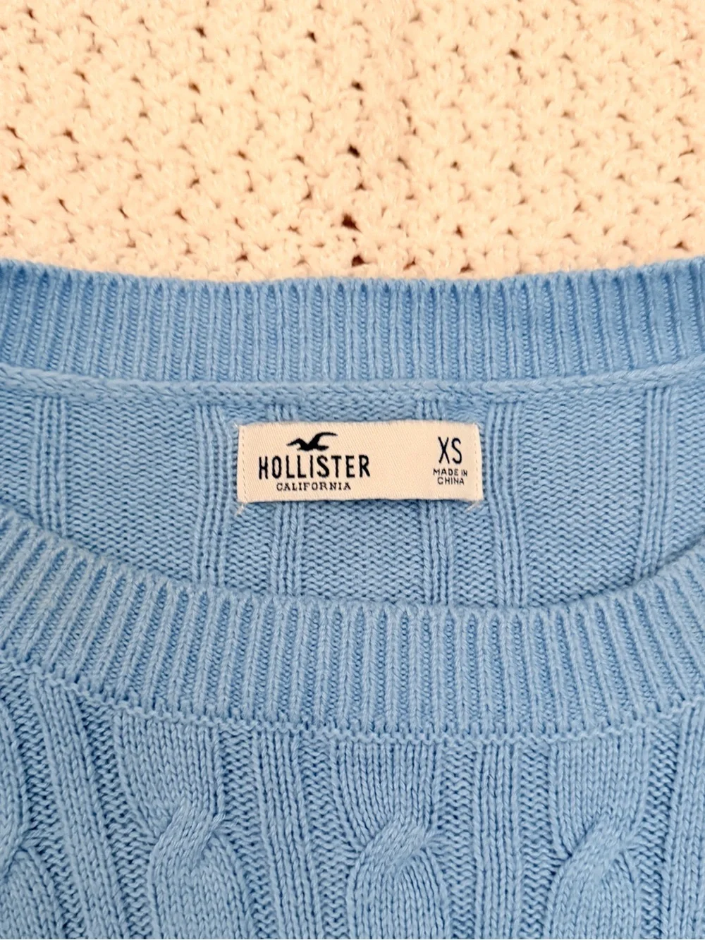Hollister Light Blue Cable Knit Cropped Sweater